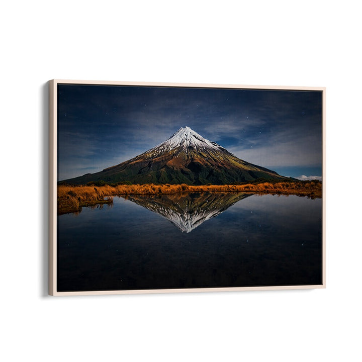 Breathtaking view of Mount Taranaki reflected under a starry sky, featured in MOUNT TARANAKI - A STARRY NIGHT, PHOTOGRAPHY PRINTS.