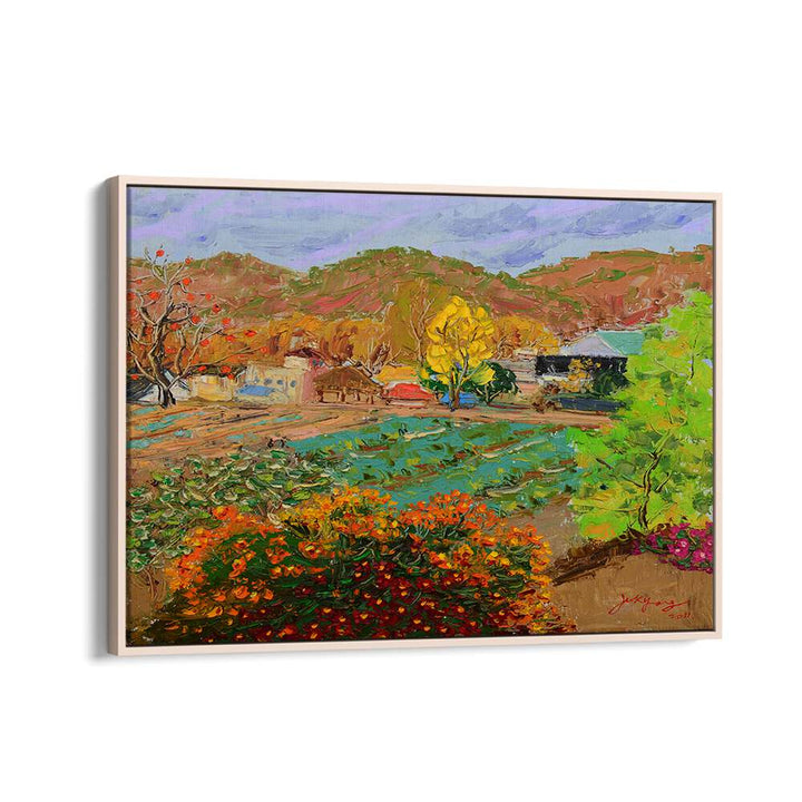 Vibrant CHRYSANTHEMUM VILLAGE, LANDSCAPE PAINTINGS showcasing a serene rural scene with colorful nature.