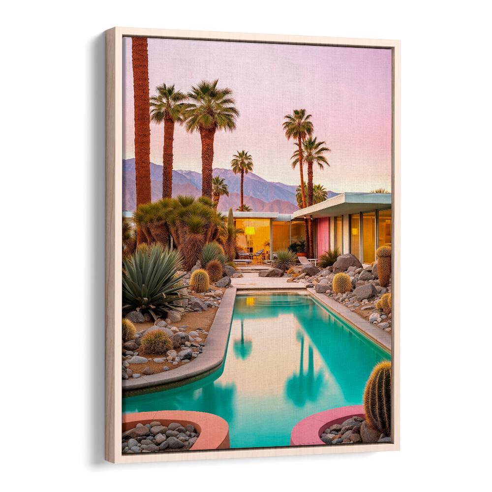 Transform your space with MID-CENTURY MAGIC, BEACH PAINTINGS featuring a stunning poolside view and vibrant palms.
