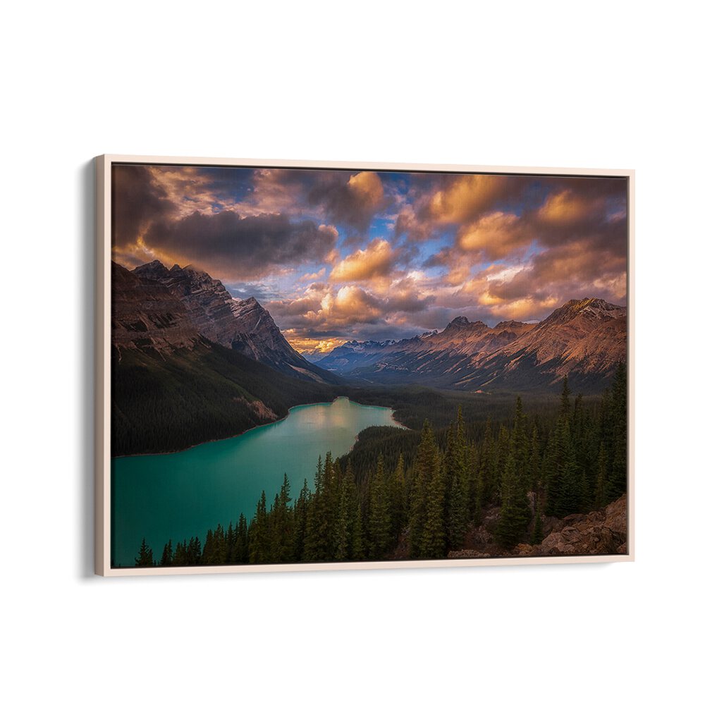 Stunning PEYTO LAKE AT DUSK, PHOTOGRAPHY PRINTS showcasing vibrant colors and serene wilderness of Canada.
