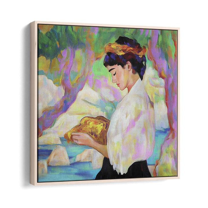 Stunning WOMAN WITH A ROCK artwork, showcasing beauty and strength in modern art, perfect for any decor.