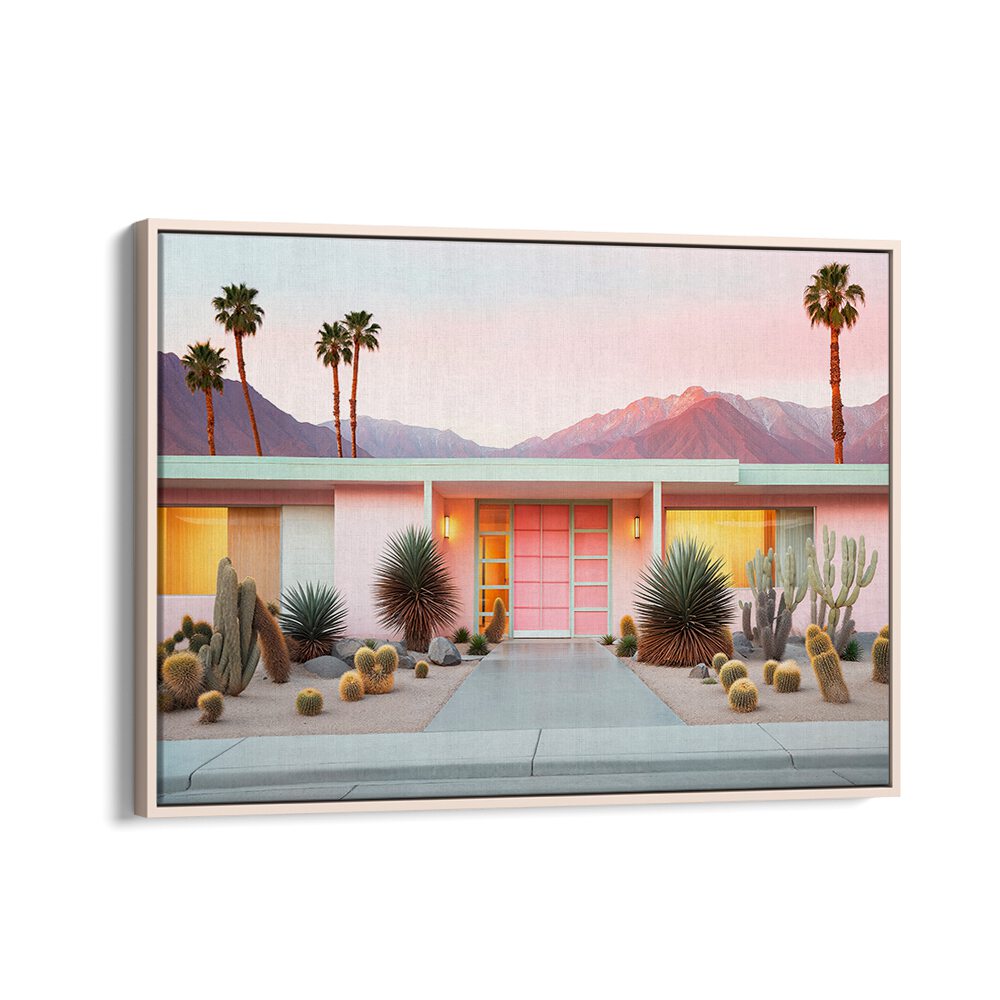 Vibrant RETRO PALM SPRINGS, BEACH PAINTINGS capture nostalgic charm with modern aesthetics in Philippe Hugonnard's collection.