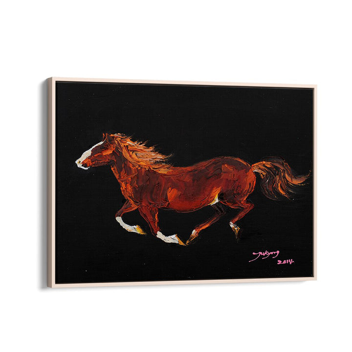 Vibrant HORSE II, ANIMAL PAINTINGS showcasing a galloping horse on a black background, perfect for art lovers.