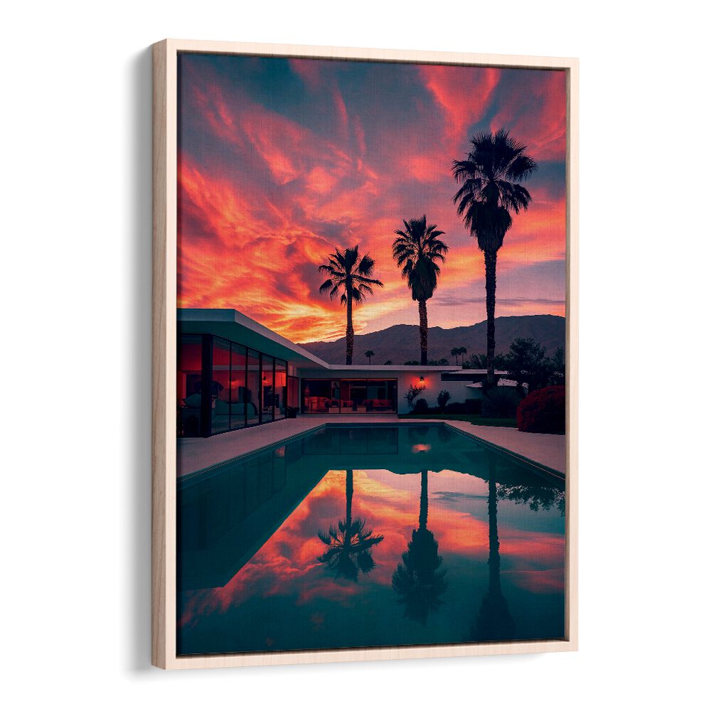 FALLING OF THE NIGHT, BEACH PAINTINGS showcase vibrant twilight reflections and palm silhouettes, enhancing any space.