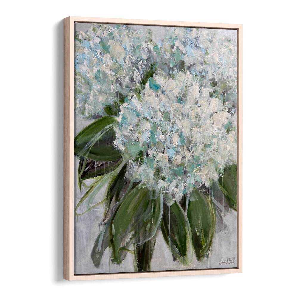 Delicate white and blue hydrangeas, floral flower paintings enhance your space with serene garden beauty.