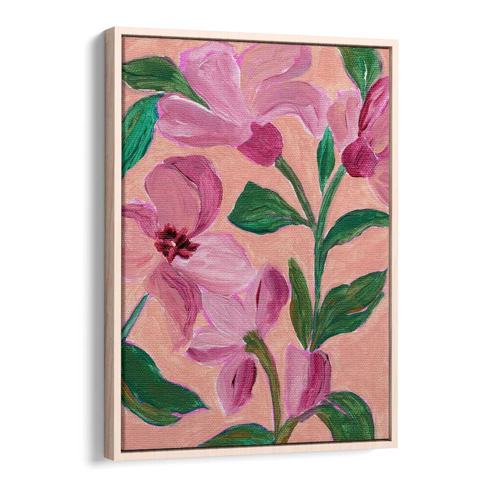 PINK FLOWERS LEAVES , FLORAL FLOWER PAINTINGS