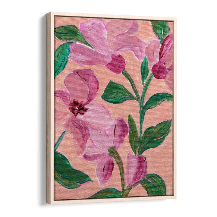 PINK FLOWERS LEAVES , FLORAL FLOWER PAINTINGS