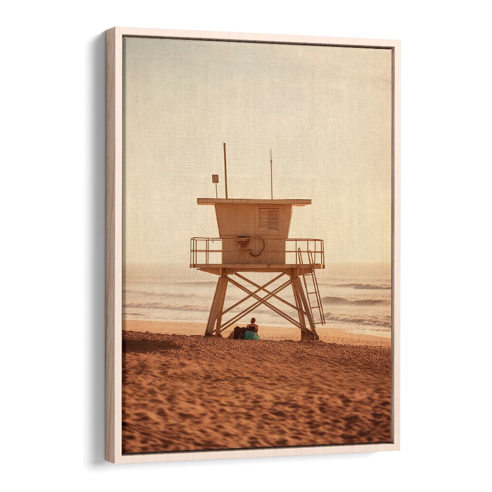 Cozy beach scene featuring lifeguard tower, perfect for OCEANFRONT, BEACH PAINTINGS by Philippe Hugonnard.