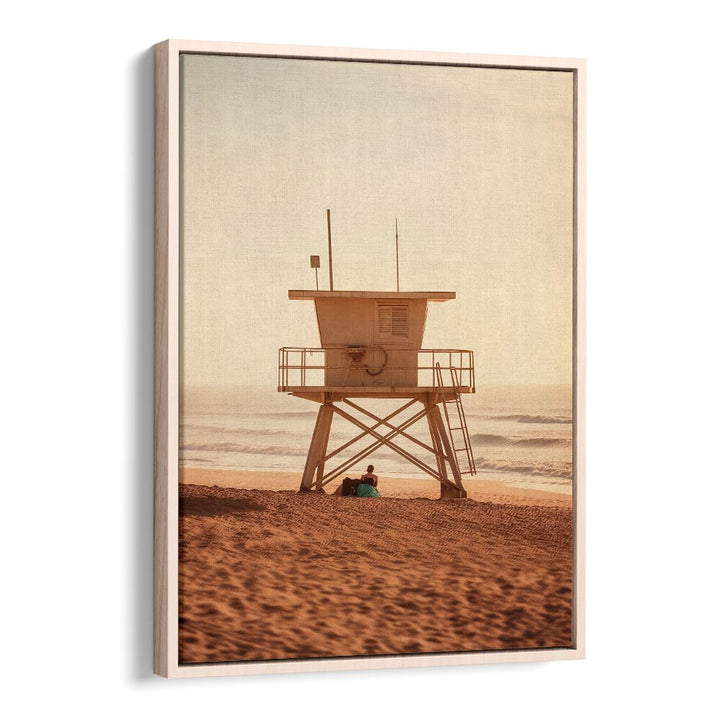 Cozy beach scene featuring lifeguard tower, perfect for OCEANFRONT, BEACH PAINTINGS by Philippe Hugonnard.