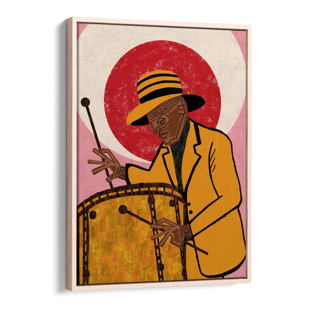 Colorful MUSICIAN GUY II, MOVIE POSTERS artwork featuring a drummer in a stylish yellow outfit, perfect for music lovers.
