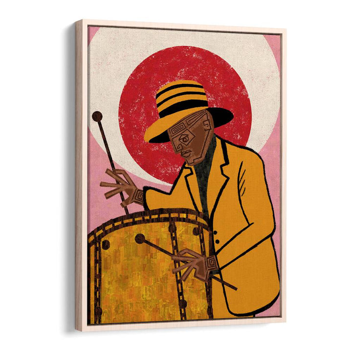 Colorful MUSICIAN GUY II, MOVIE POSTERS artwork featuring a drummer in a stylish yellow outfit, perfect for music lovers.