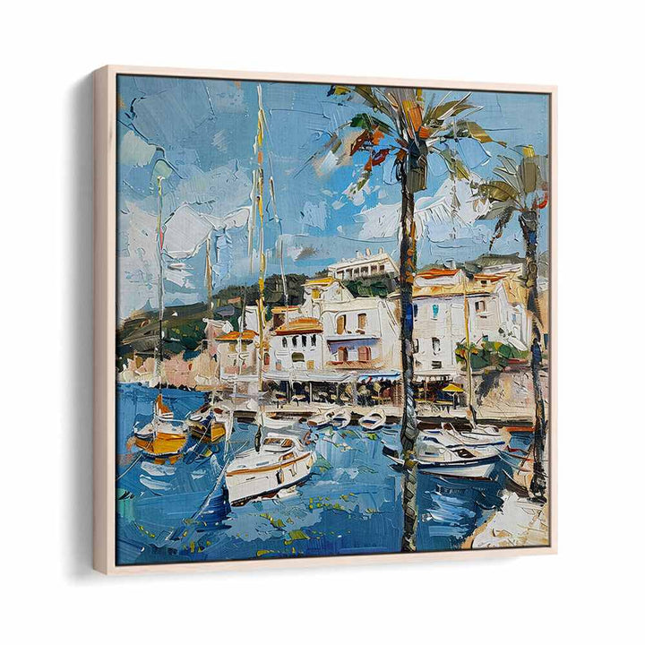 Vibrant coastal scene from SANT JUAN SPAIN, showcasing boats and picturesque architecture, perfect for travel lovers.