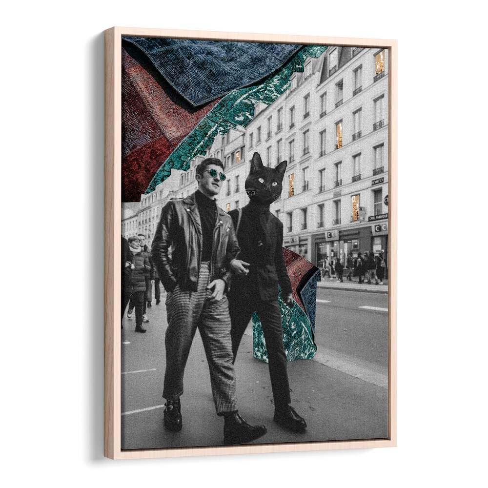 Surreal art print featuring a cat in the city, perfect for urban cat lovers. Explore CAT IN CITY, SURREAL ART PRINTS today!