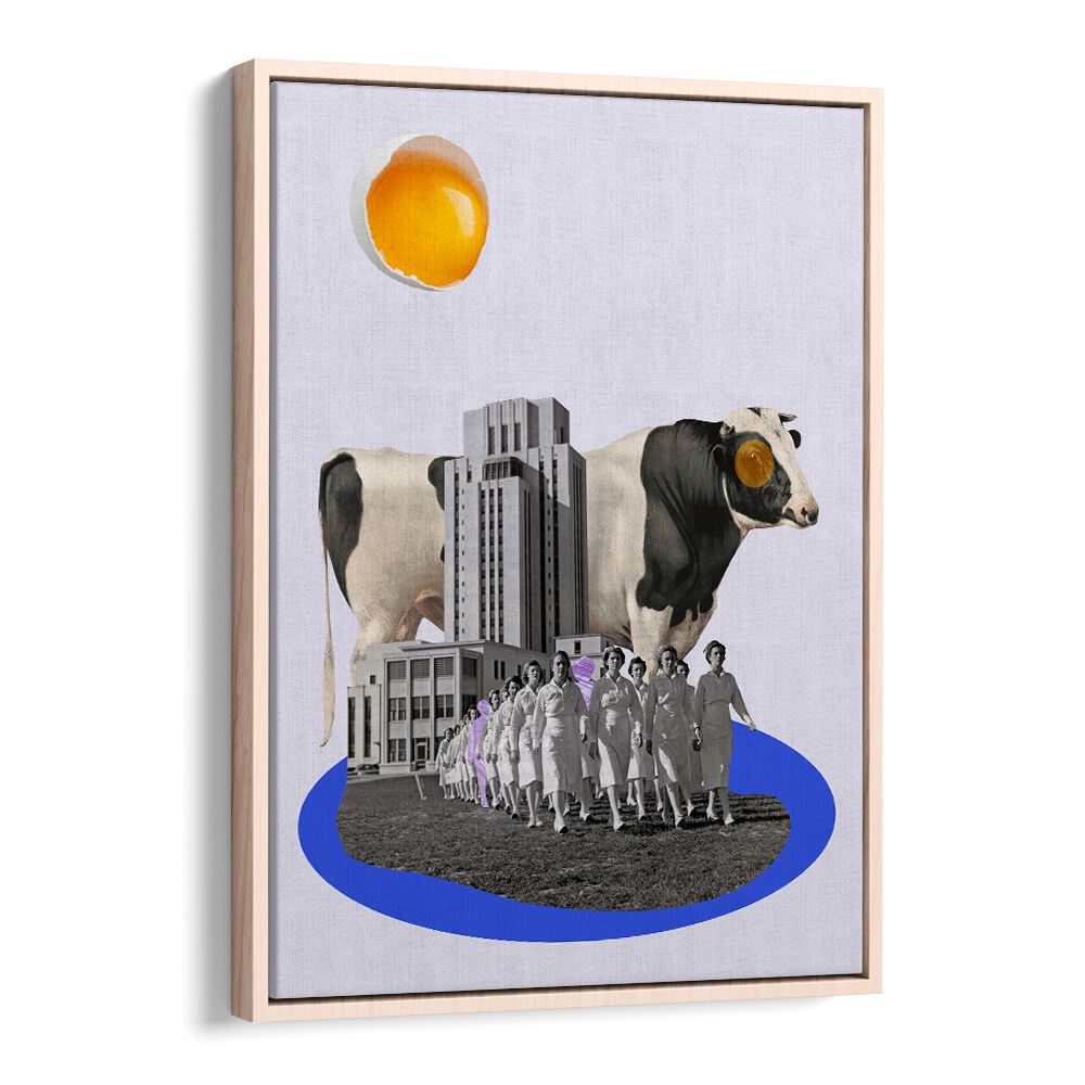 Whimsical COW IN THE CITY, SURREAL ART PRINTS blend urban charm and countryside nostalgia for unique decor.