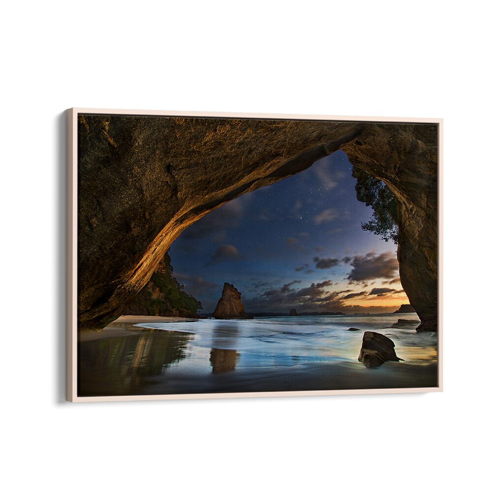 Stunning Cathedral Cove landscape reflecting tranquil waters, perfect for enhancing your space with CATHEDRAL COVE, PHOTOGRAPHY PRINTS.