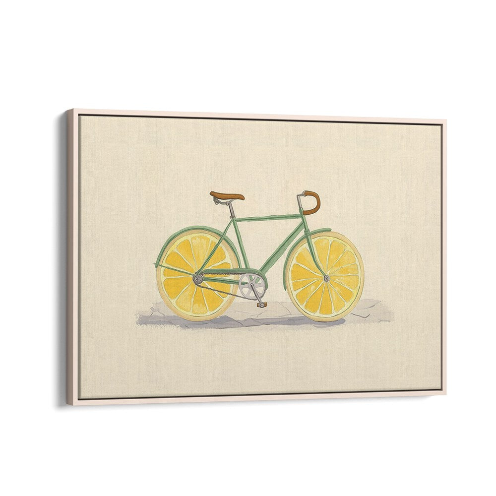 Vibrant BICYCLE WITH LEMON WHEELS, KITCHEN POSTERS adding color and charm to your cycling decor. Perfect for any kitchen!