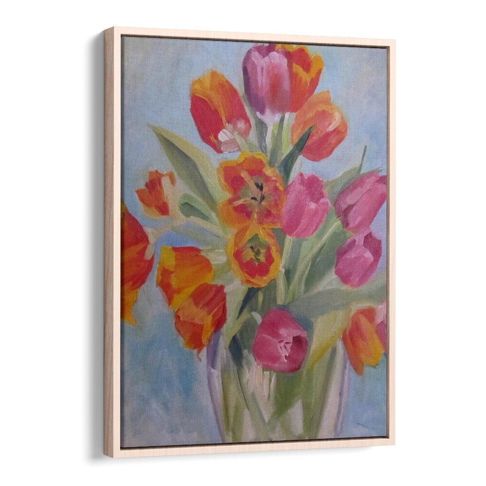 RED AND ORANGE TULIPS , FLORAL FLOWER PAINTINGS