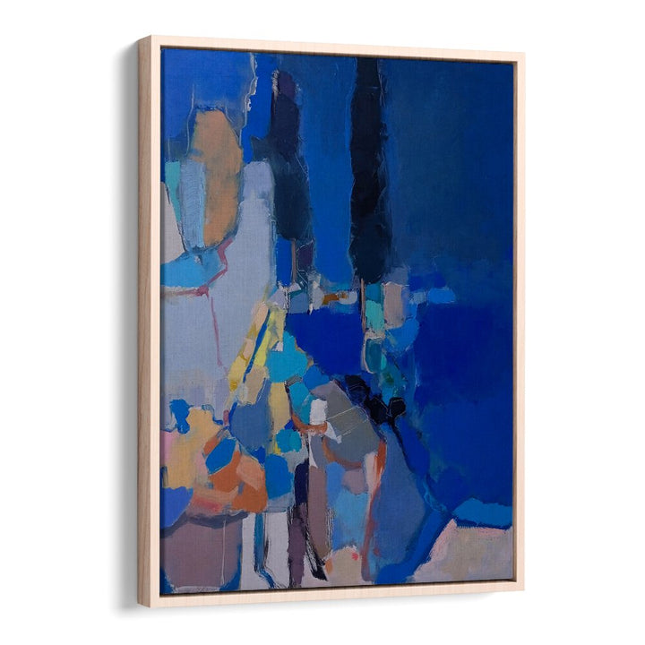 Bright abstract painting titled "BLUE BLUE DAY, ABSTRACT PAINTINGS" showcasing vibrant hues and captivating forms.