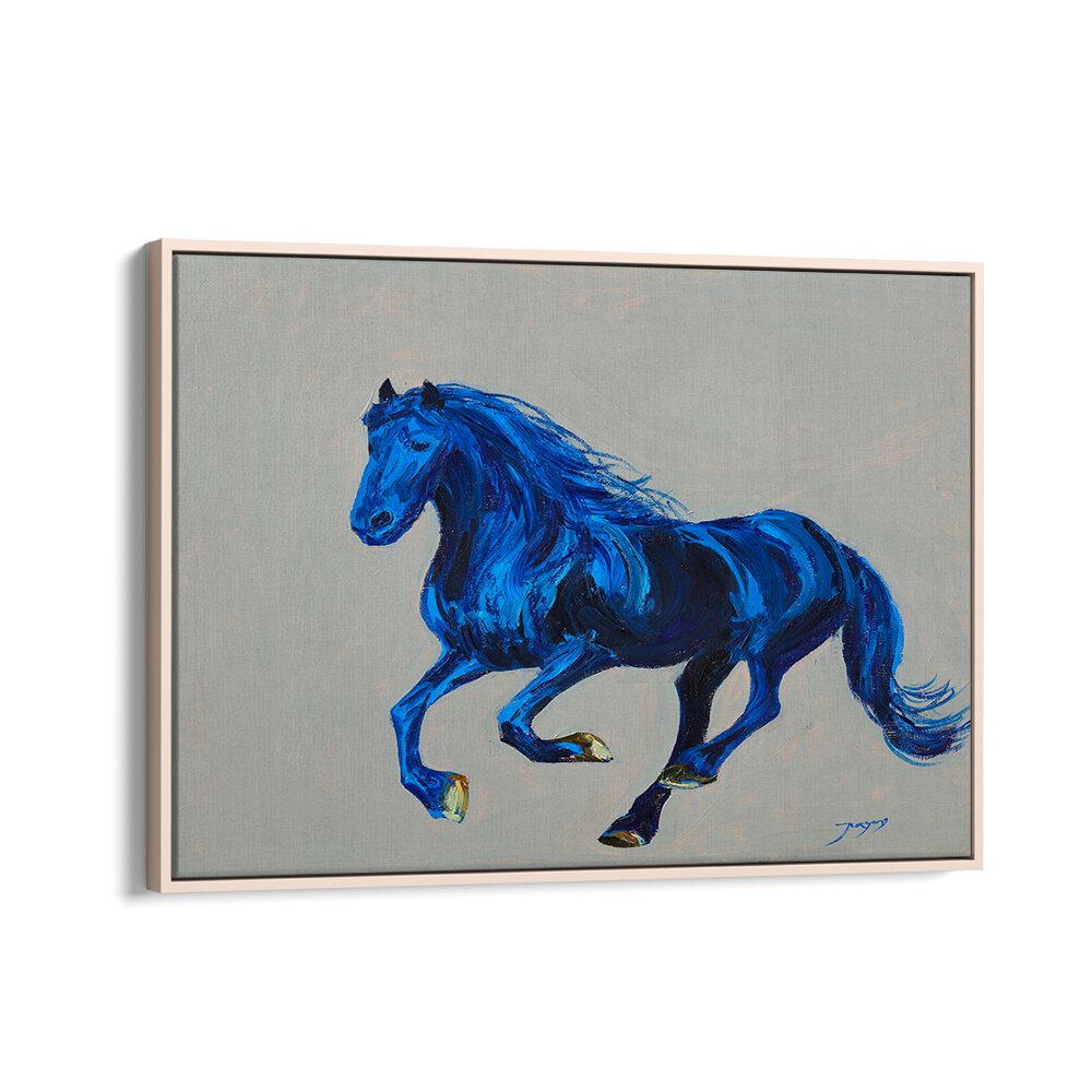 Vibrant blue horse artwork showcasing "A BLUE HORSE, ANIMAL PAINTINGS" perfect for any art lover's collection.