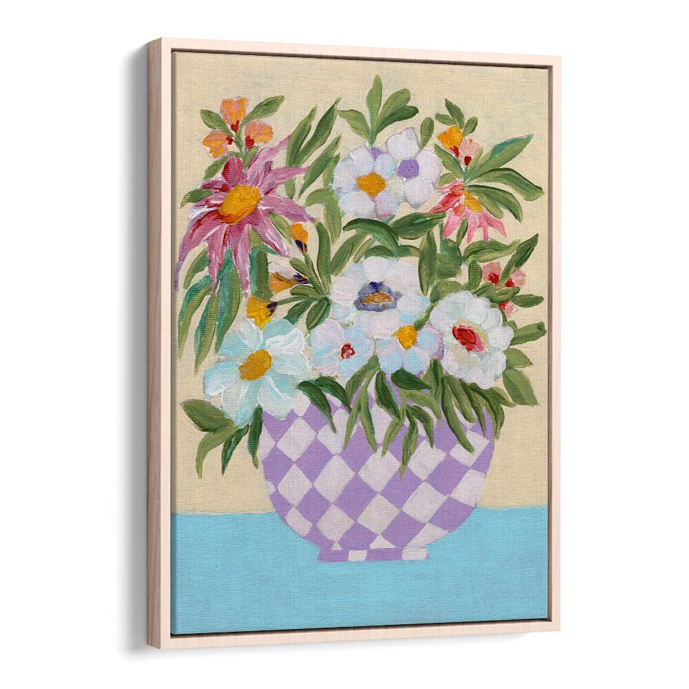 CHECKERD POT , FLORAL FLOWER PAINTINGS