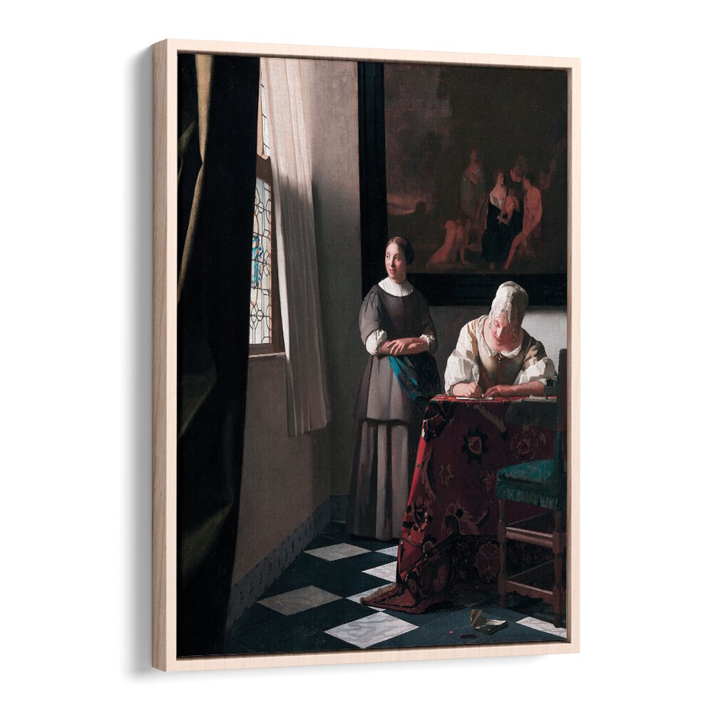 LADY WRITING A LETTER WITH HER MAID (CA. 1670–1671)  BY JOHANNES VERMEER, VINTAGE PAINTINGS