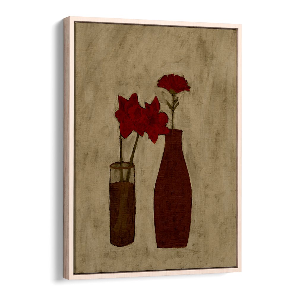 Elegant BLOSSOM BLEND, FLORAL FLOWER PAINTINGS showcasing vibrant red flowers in stylish vases for your decor.