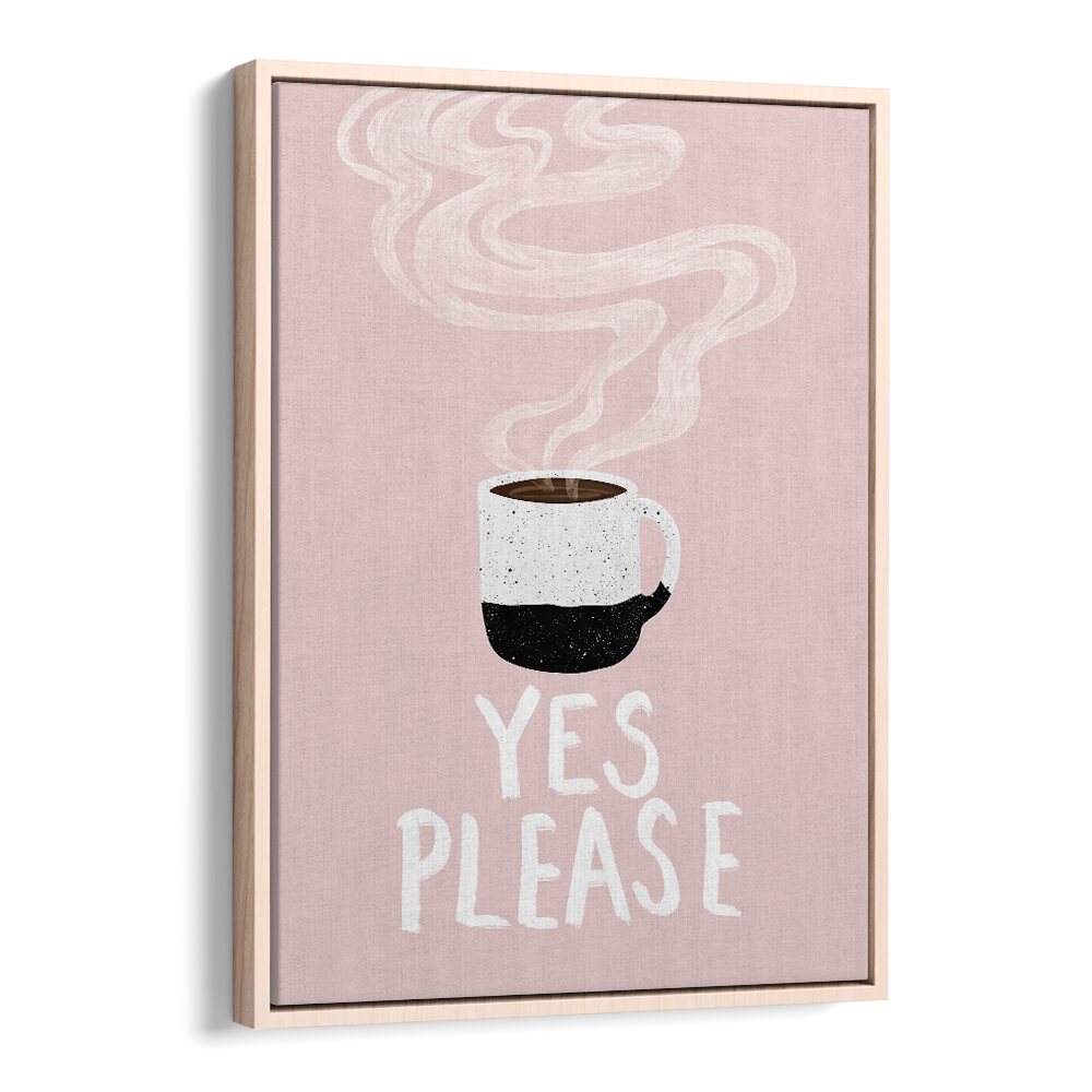 Chic "YES PLEASE, BAR" art featuring a steaming coffee cup, perfect for bar and cafe decor.