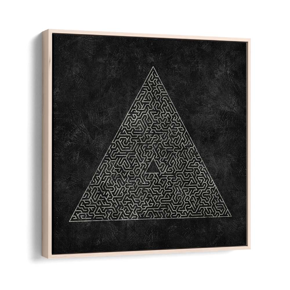 Stylish black and white geometric art print, THE PYRAMID MAZE ESCAPE II, perfect for modern decor.