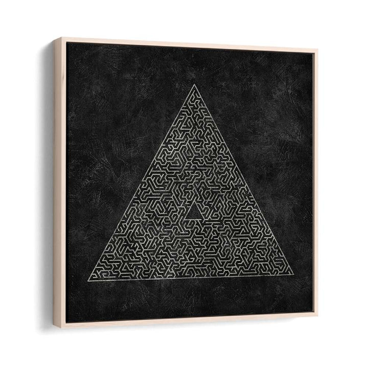 Stylish black and white geometric art print, THE PYRAMID MAZE ESCAPE II, perfect for modern decor.