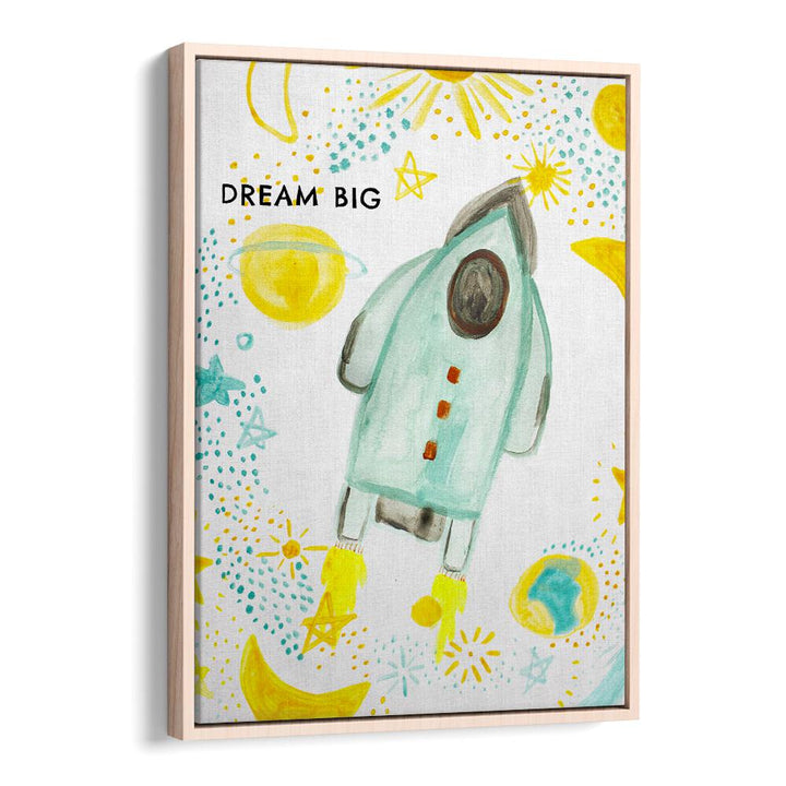 Colorful DREAM BIG, KIDS ROOM PAINTINGS featuring a rocket and stars, perfect for inspiring young imaginations.