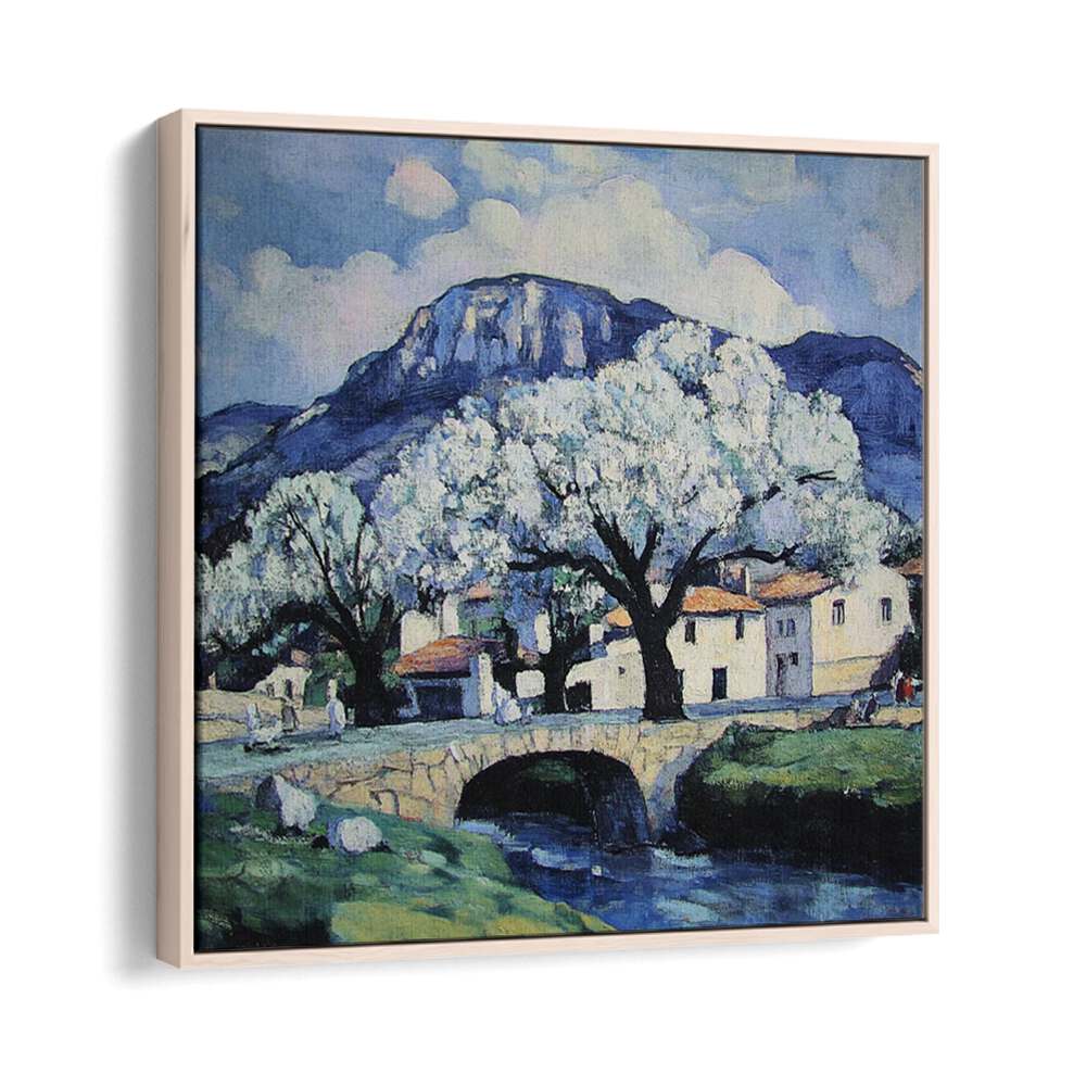 Stunning artwork featuring a BRIDGE OVER A STREAM, perfect for enhancing home or garden decor with natural beauty.