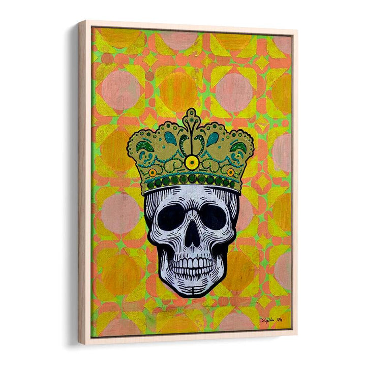 Vibrant MEMENTO MORI 5.0, POP ART PAINTINGS featuring a skull crowned against a colorful background, perfect for mindfulness.