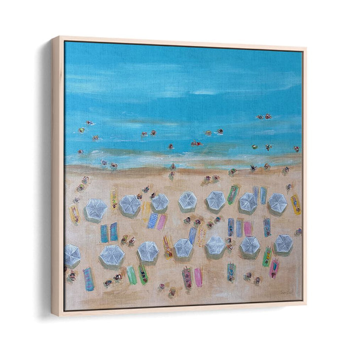 Bright and vibrant BIRDSEYE WHITE UMBRELLAS, BEACH PAINTINGS capturing joyful beach moments and coastal beauty.