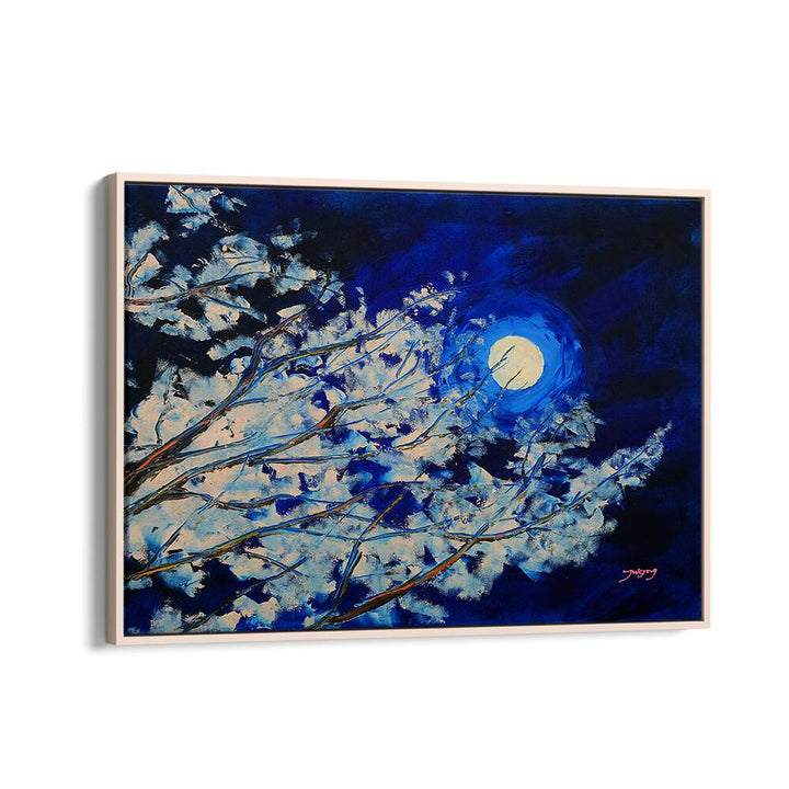 Stunning BLUEMOON LANDSCAPE PAINTINGS featuring a moonlit night with vibrant blues and soft clouds. Perfect for decor.