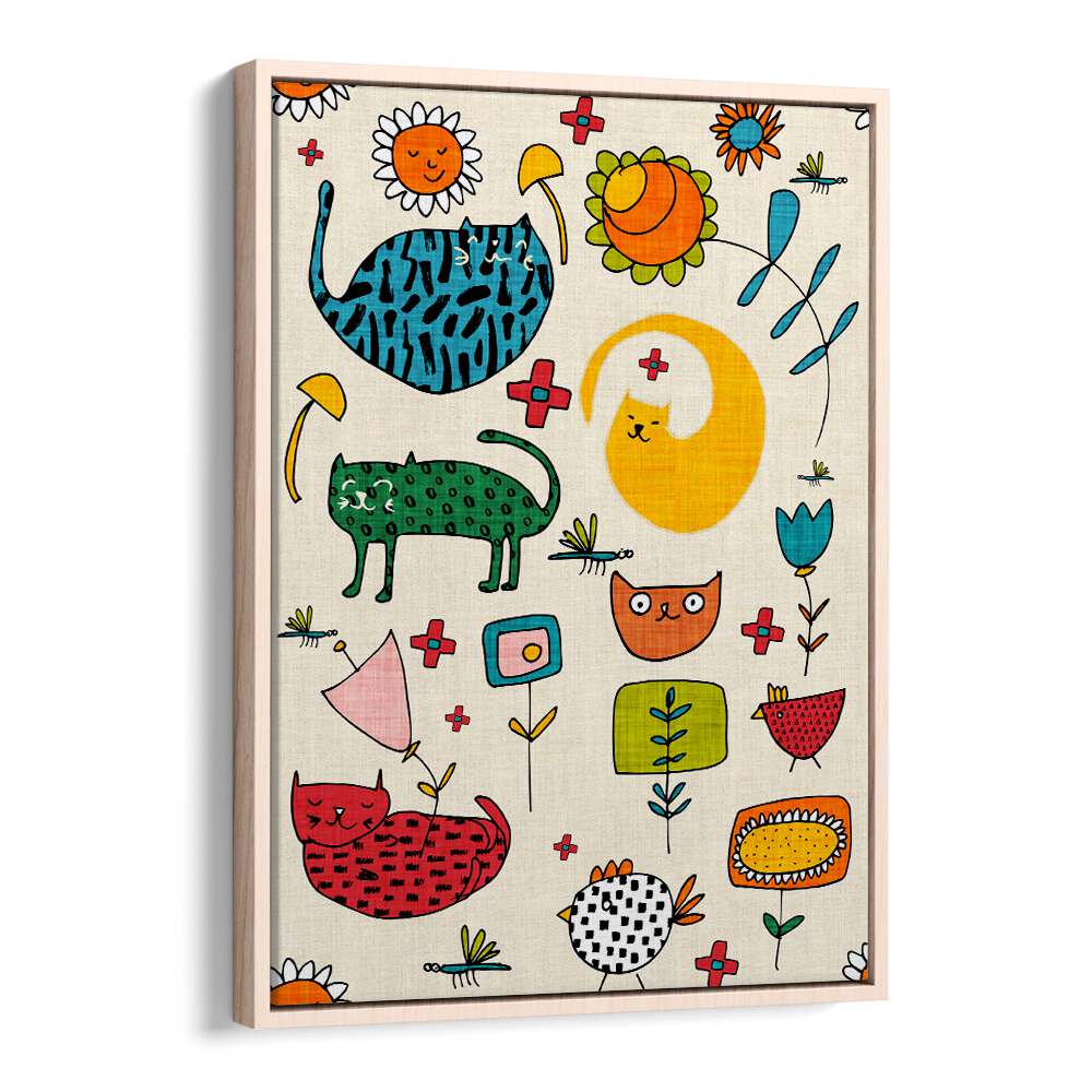 Bright and playful SPRING CAT BIEGE, KIDS ROOM PAINTINGS add charm to any child’s space with fun feline illustrations.