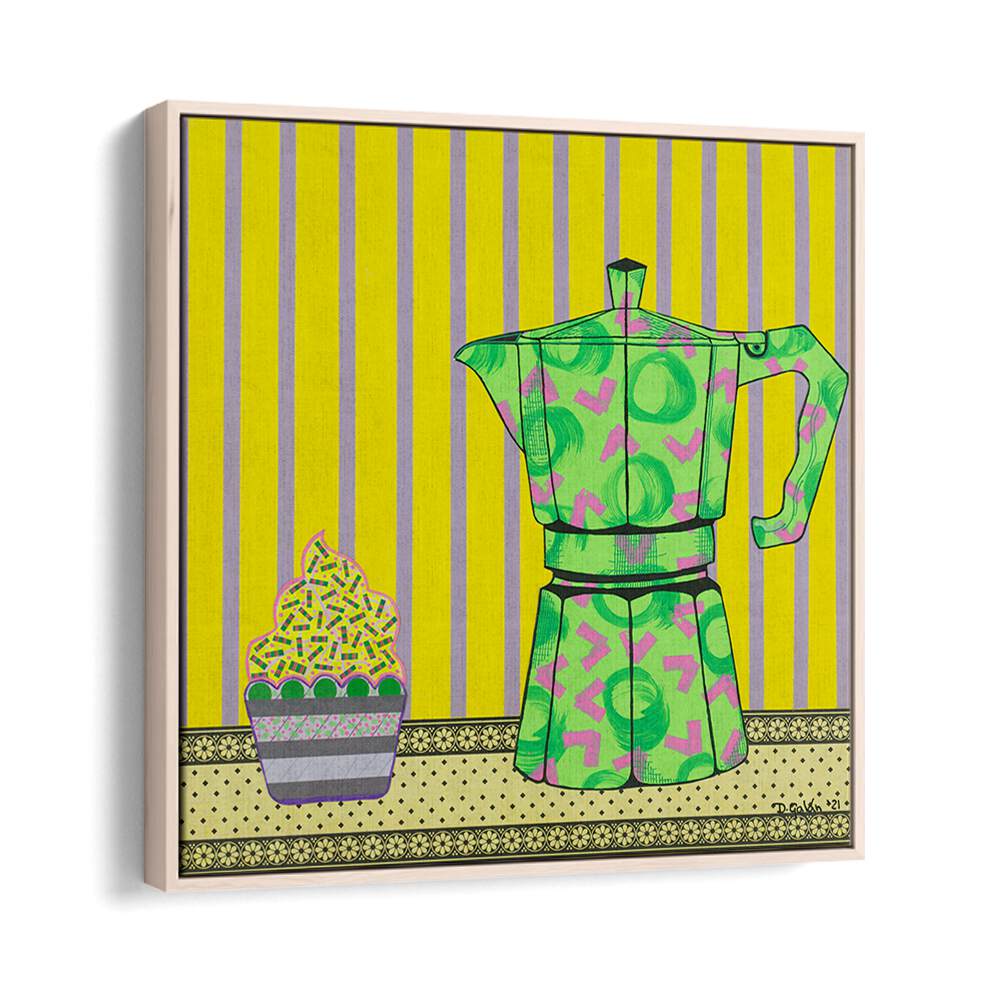 Bright and colorful CAFETERA A CUPCAKE, KITCHEN POSTERS showcasing a unique coffee maker and cupcake design.