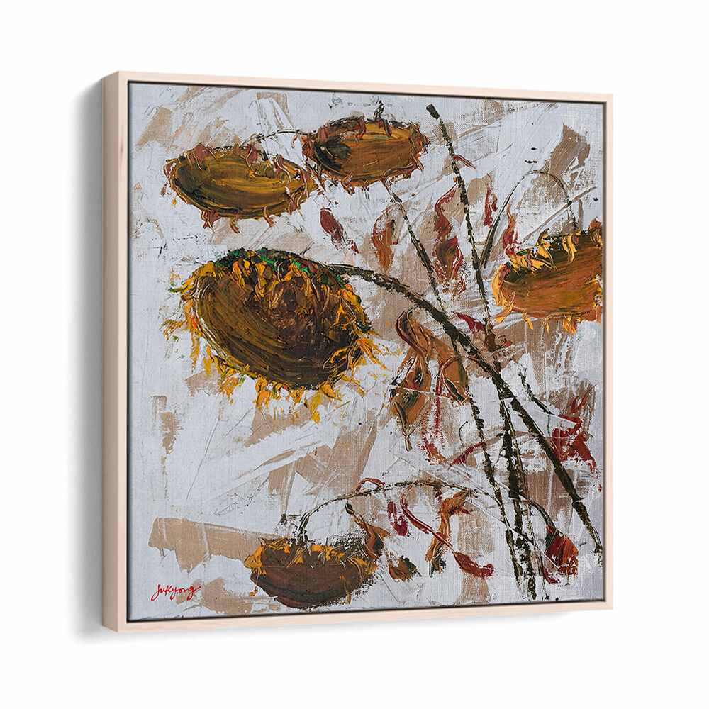 Abstract sunflower artwork in warm tones, ideal for home decor. Discover SUN FLOWER CANVAS II, FLORAL FLOWER PAINTINGS.