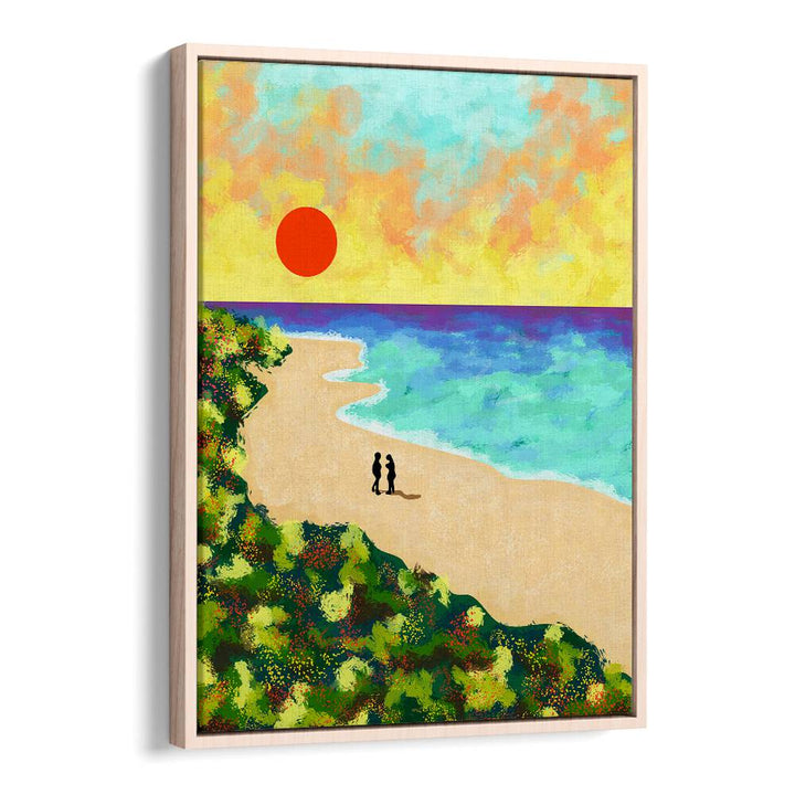 GOLDEN GLOW, LANDSCAPE PAINTINGS showcase a serene beach scene under a vibrant sunset, perfect for any art lover's space.