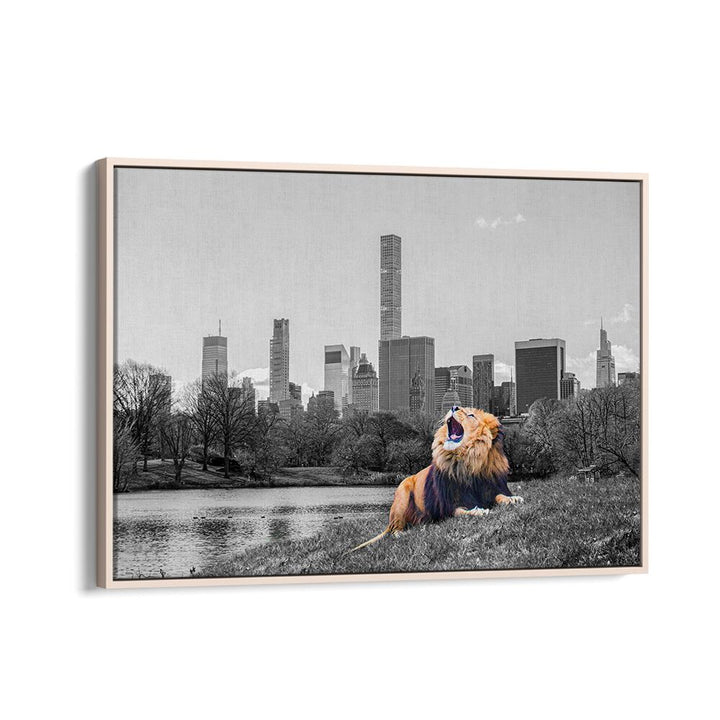 Vibrant NEW YORK ROAR, ANIMAL PAINTINGS featuring a lion against a stunning NYC skyline backdrop. Perfect for urban art lovers.