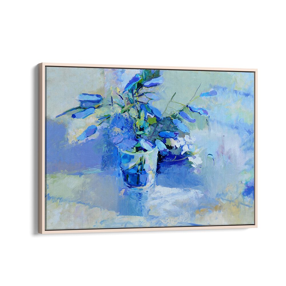 Elegant BELLS, ABSTRACT PAINTINGS featuring soft blue hues and floral elements, perfect for enhancing any decor.