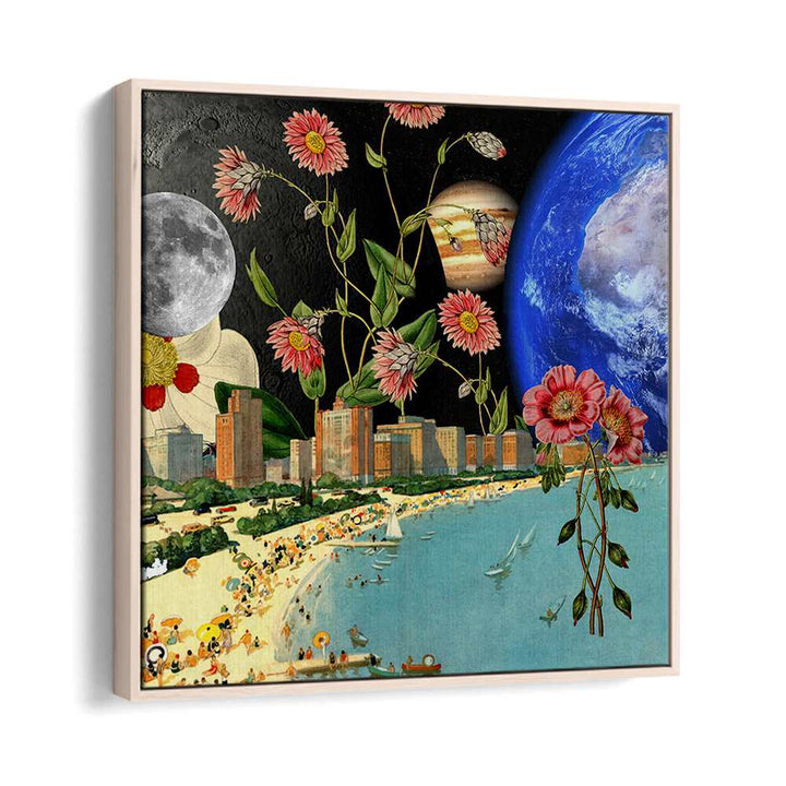 Surreal art print featuring a vibrant beach scene, perfect for those seeking a BEACH WITH A VIEW, SURREAL ART PRINTS.