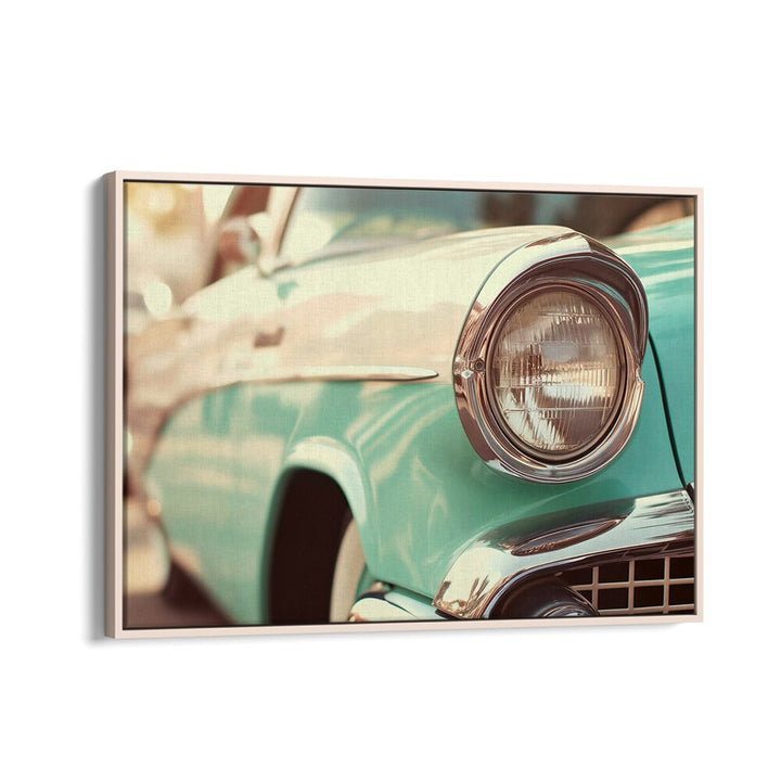 Classic turquoise car captures VINTAGE CAR VIBES, perfect for stylish decor with CAR POSTERS by Philippe Hugonnard.