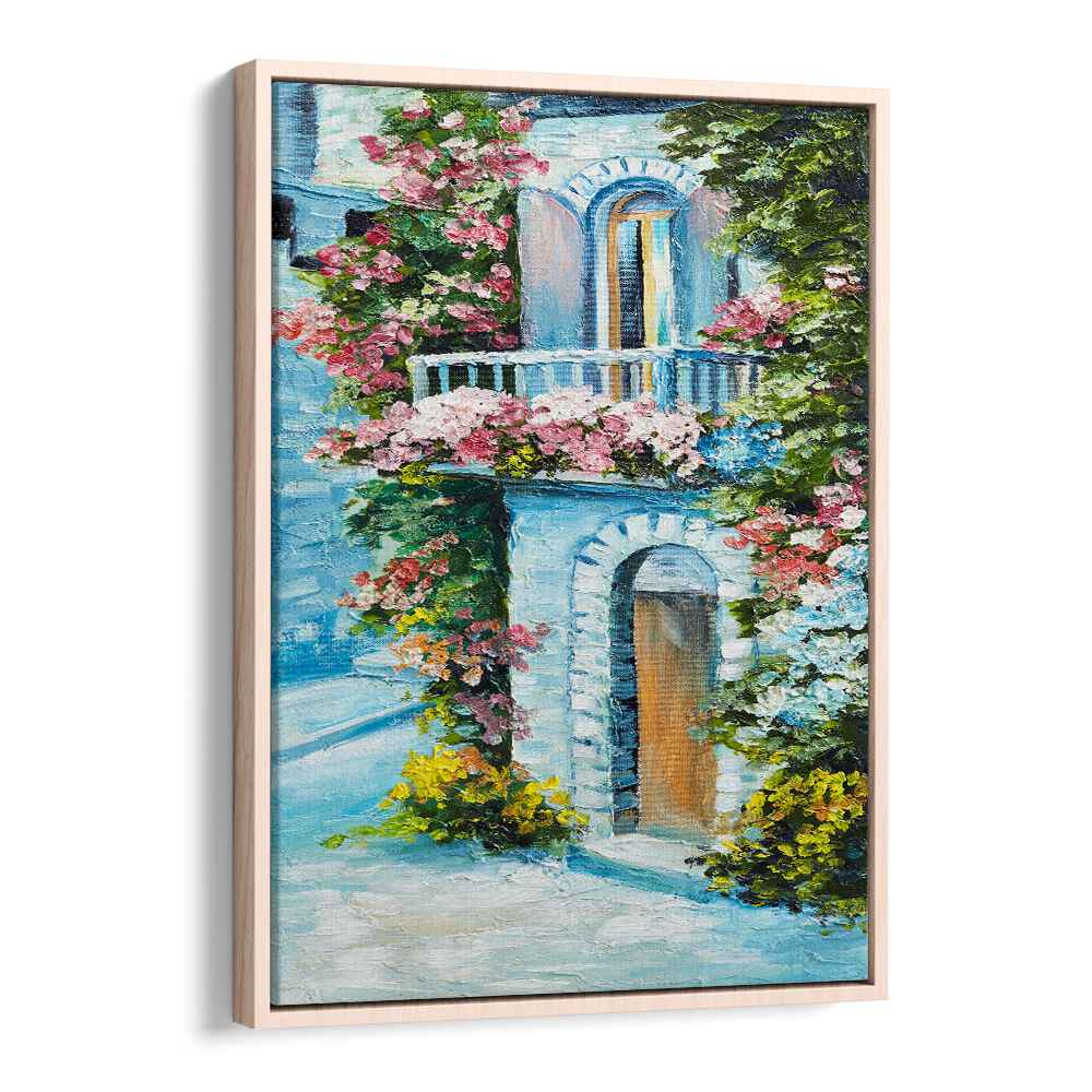 Pastel Haven Vintage European Paintings in Oak Wood Floater Frame