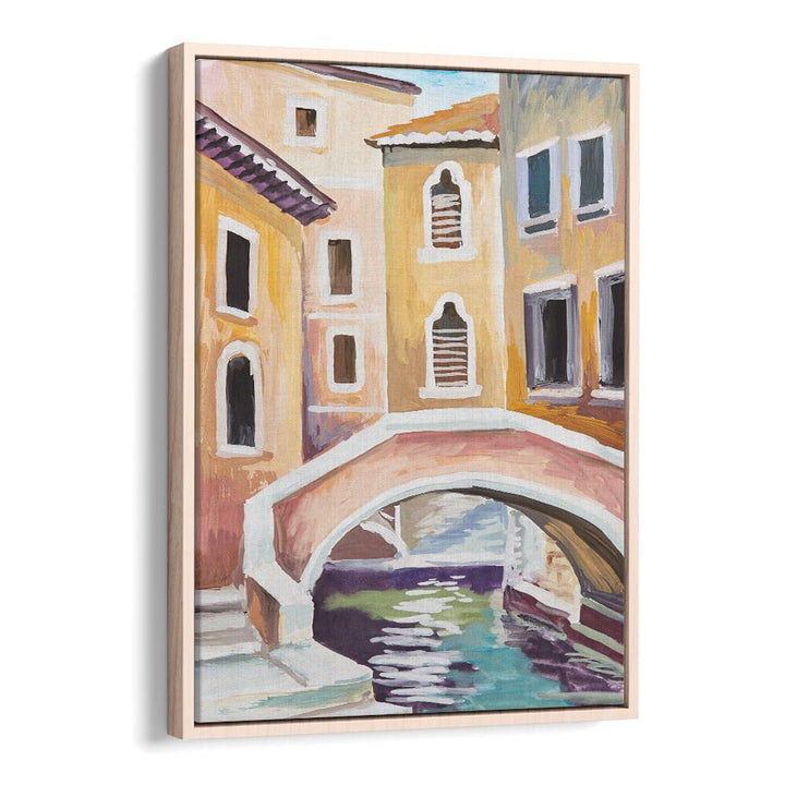 Gondolas and Arches Vintage European Paintings in Oak Wood Floater Frame