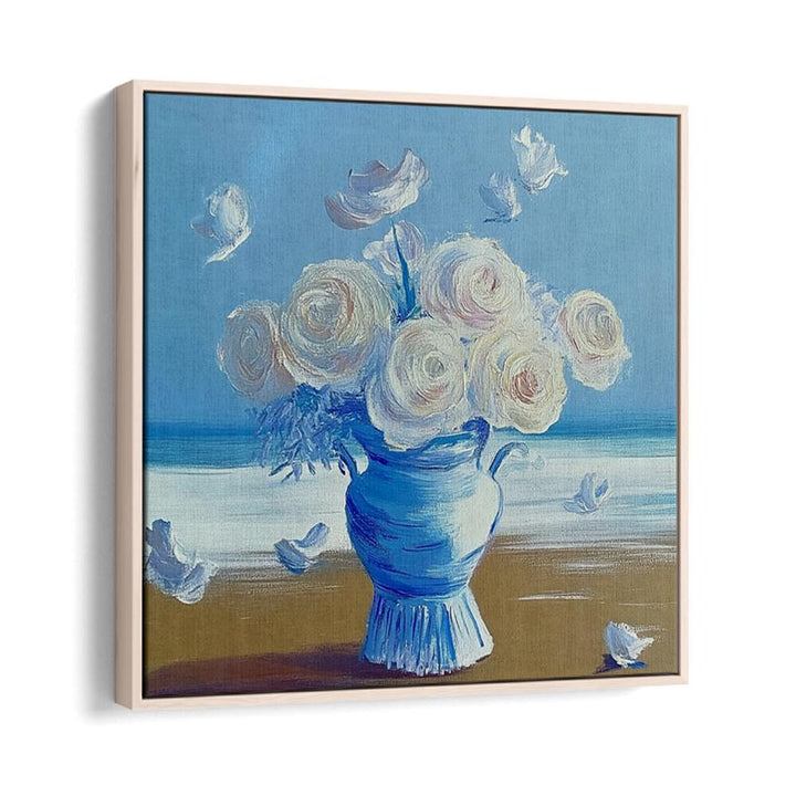 Stunning BLUE ROSES ON THE BEACH artwork with elegant blooms against a serene coastal backdrop, perfect for any decor.