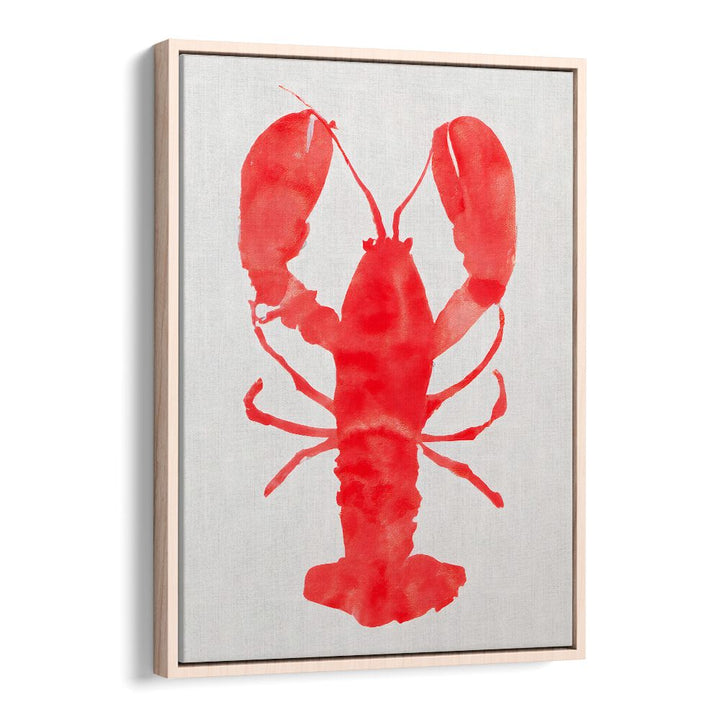 LOBSTER GRACE , KITCHEN POSTERS featuring a vibrant red lobster print framed in natural wood by OakwoodFloater.