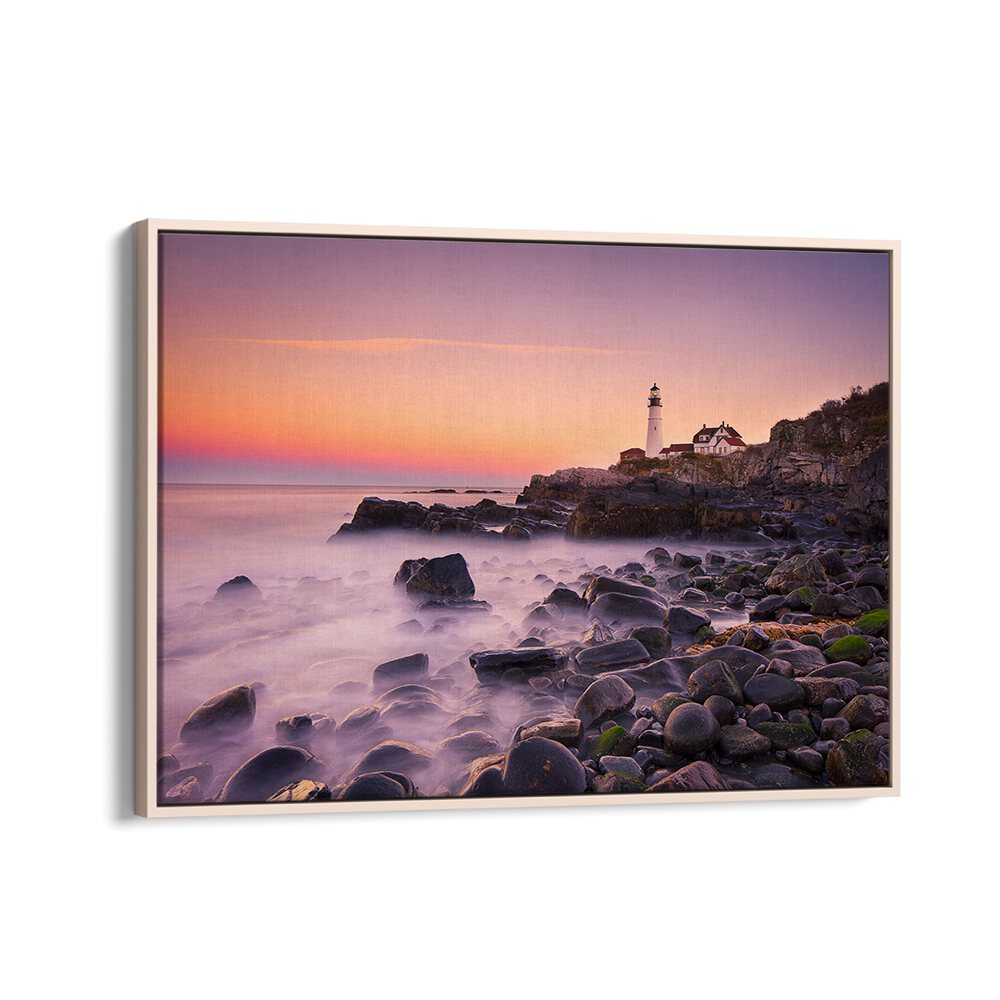 Stunning PORTLAND HEADLIGHT, PHOTOGRAPHY PRINTS showcasing the iconic lighthouse against a vibrant sunset.