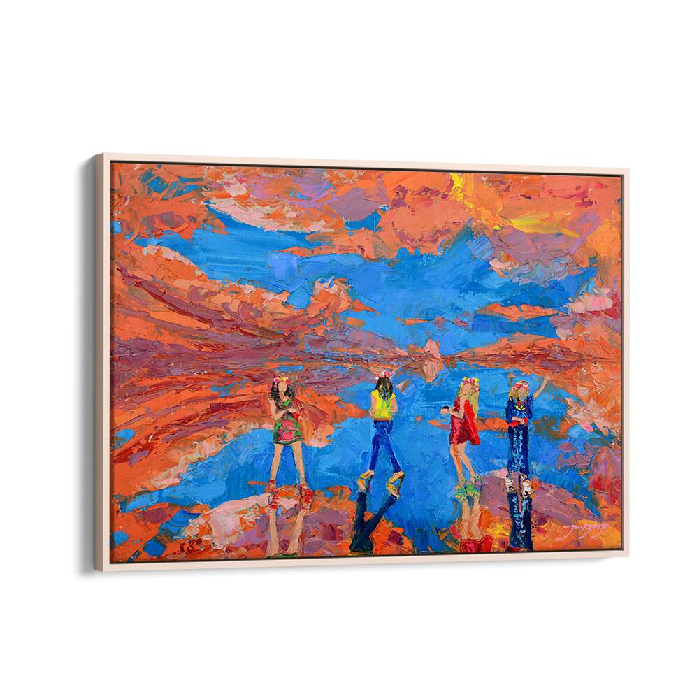 Vibrant SKY FASHION SHOW, PORTRAITS artwork showcasing stylish figures against a vivid abstract background.