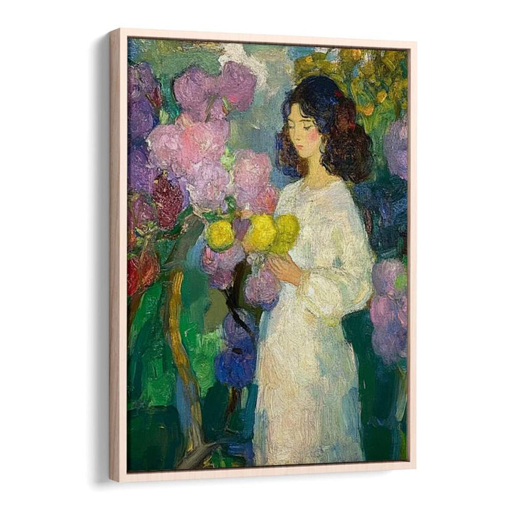 Enchanting GIRL IN THE GARDEN artwork with vibrant flowers, adding beauty and tranquility to any space.