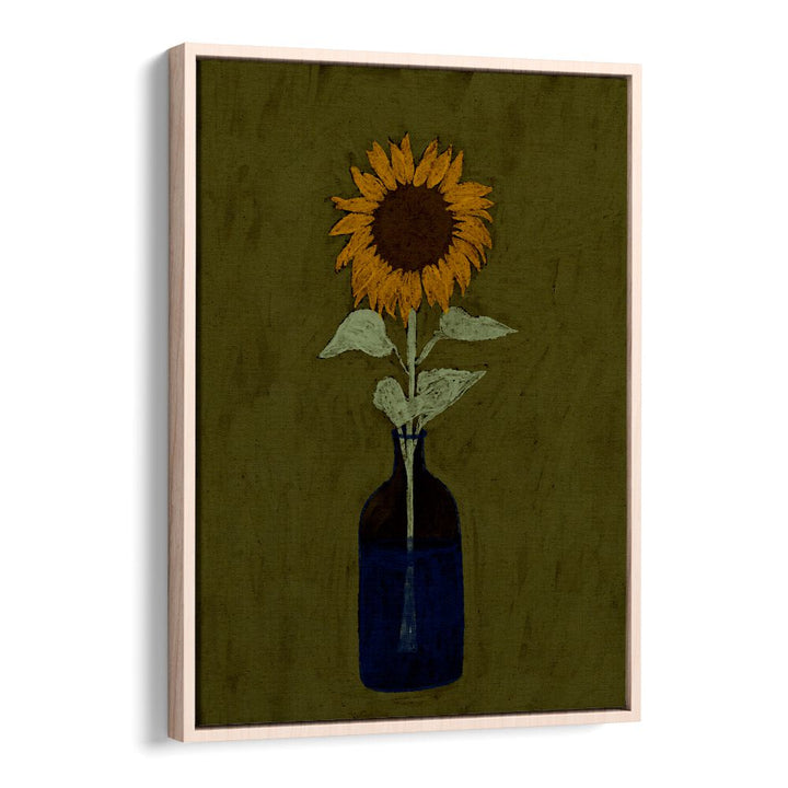 Bright sunflower in a blue vase, perfect for enhancing your space with RADIANT VIEW, KITCHEN POSTERS from Oakwood.